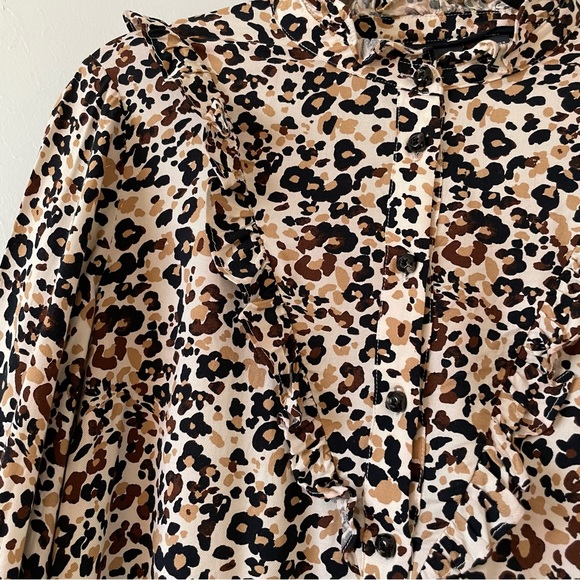 Maeve by Anthropologie Long sleeve Leopard print Ruffled Button Down Size 10p - Picture 5 of 8